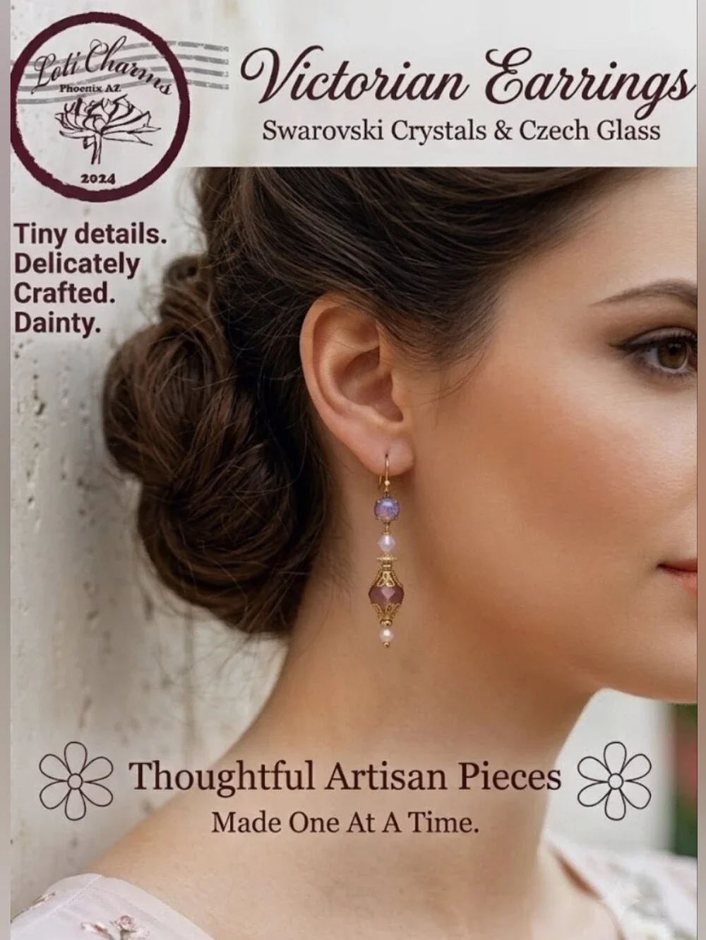 Victorian Delicate & Dainty Pink Opal Swarovski & Glass In Gold Plated Earrings